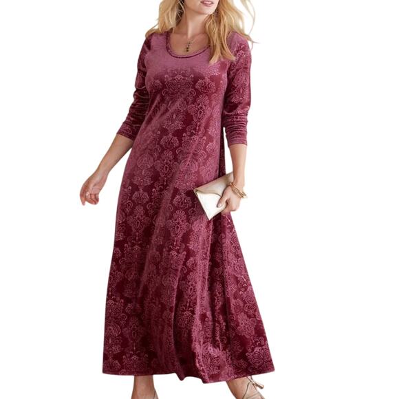 SOFT SURROUNDINGS Santiago Embossed Long Sleeve Velvet Maxi Dress 3X holidays - Picture 1 of 7